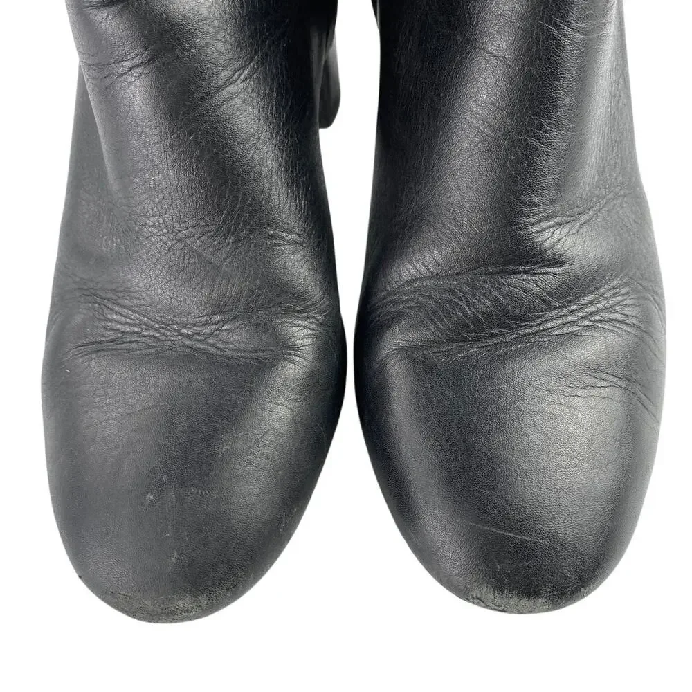 Tory Burch Brooke Womens Black Leather Block Heel Round Toe Zip Ankle Boots 8.5M